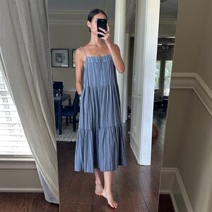 Z Supply Blue Striped Tiered Midi Dress